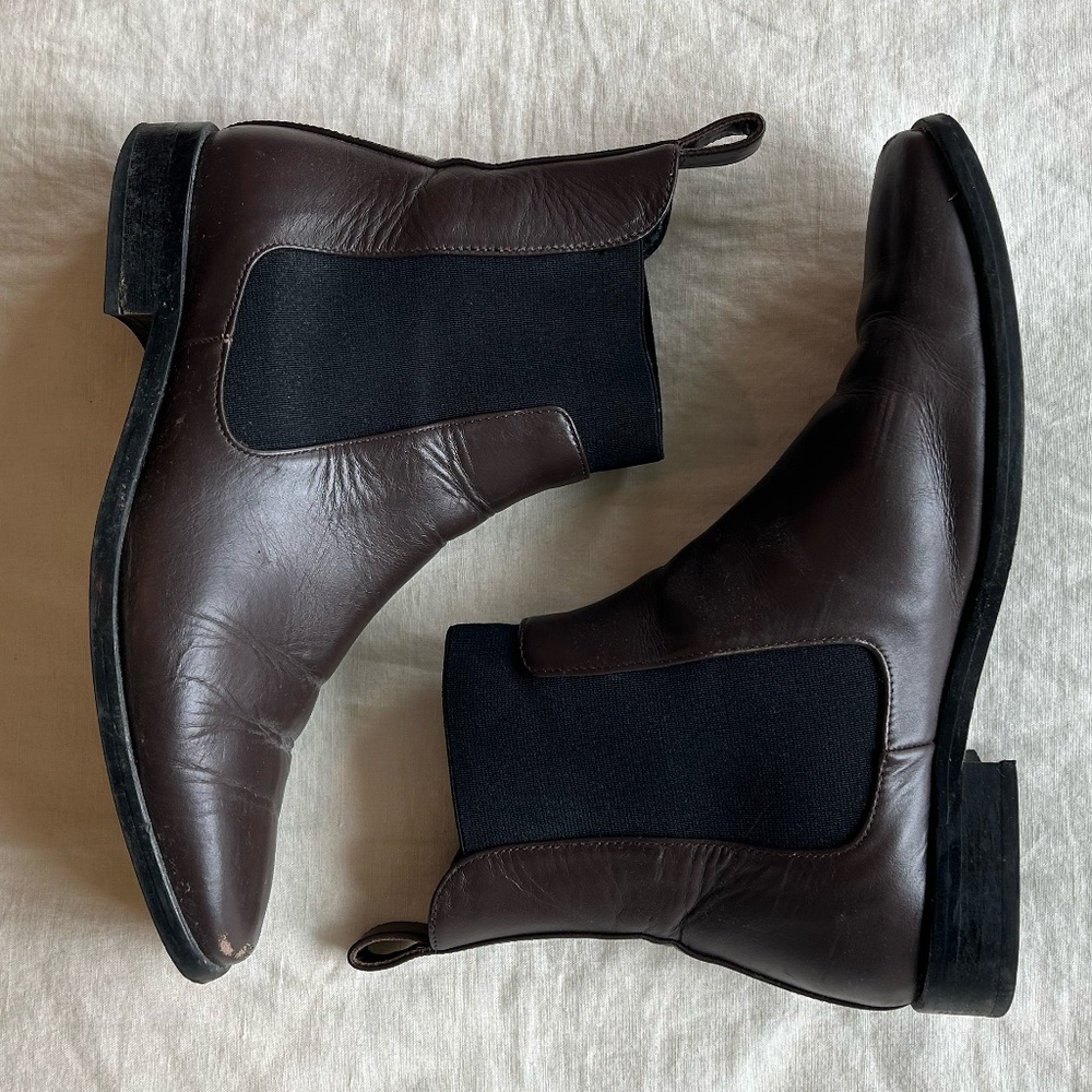 RARE The Italian Leather Square Toe Chelsea Boot in Brown/Black - Picture 4 of 11